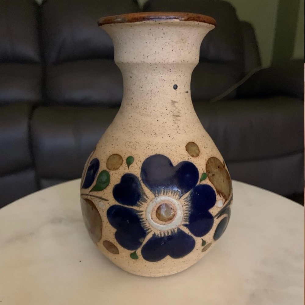 Handcrafted Ceramic Vase with Blue Floral Design Tonala vase